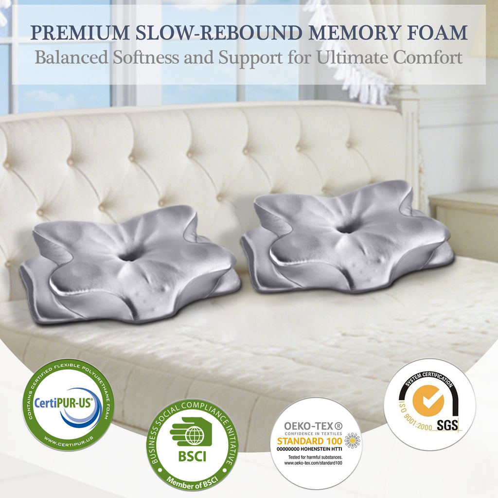 CCidea Cervical Neck Pillow for Sleeping, Ergonomic Memory Foam Neck Support Pillow with Dual Height, CCidea Cooling Satin Breathable Pillowcase,Contour Pillow for Side Back Stomach Sleepers, Odorless