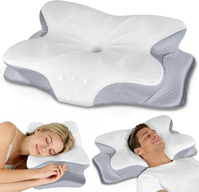 CCidea Cervical Neck Support Pillow for Sleeping & Pain Relief – Ergonomic Contour Memory Foam Pillows for Side/Back/Stomach Sleepers, 2 Heights with Removable Silk Satin Cover - Gifts for Men & Women