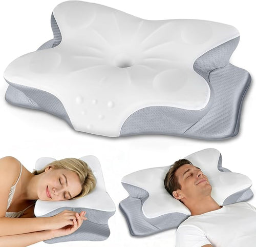 CCidea Cervical Neck Support Pillow for Sleeping & Pain Relief – Ergonomic Contour Memory Foam Pillows for Side/Back/Stomach Sleepers, 2 Heights with Removable Silk Satin Cover - Gifts for Men & Women