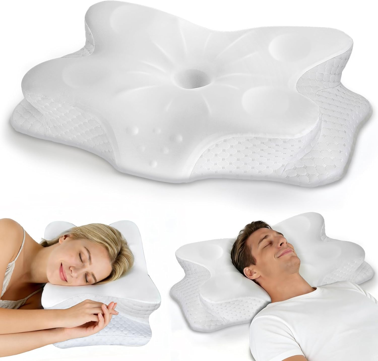 CCidea Cervical Neck Support Pillow for Sleeping & Pain Relief – Ergonomic Contour Memory Foam Pillows for Side/Back/Stomach Sleepers, 2 Heights with Removable Silk Satin Cover - Gifts for Men & Women